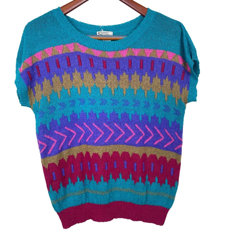 Vintage 80s Womens Top Sz M‎ Indie Grunge Colorful Artsy Fairy Hipster Twee